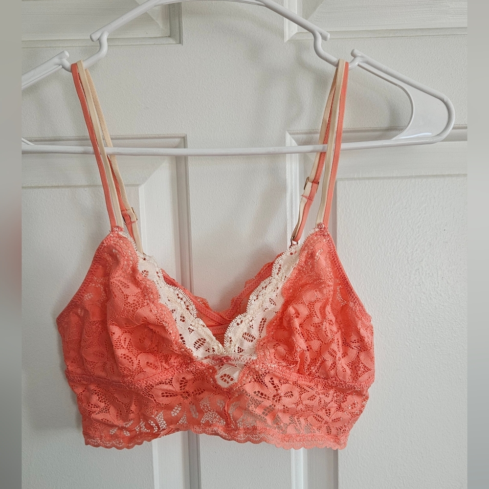 Aerie Lace Bralette in Coral and Cream